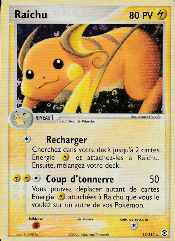 Carte POKEMON Rouge Feu & Vert Feuille 012/112 RAICHU VF