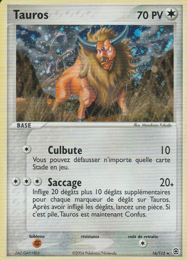 Carte POKEMON Rouge Feu & Vert Feuille 016/112 TAUROS VF