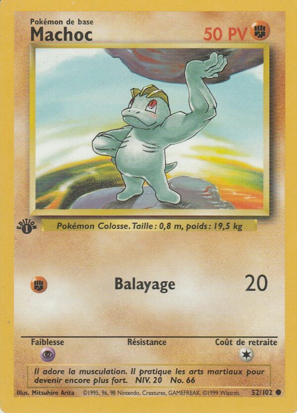 Carte POKEMON Set de Base 052/102 MACHOC Edition 1 VF