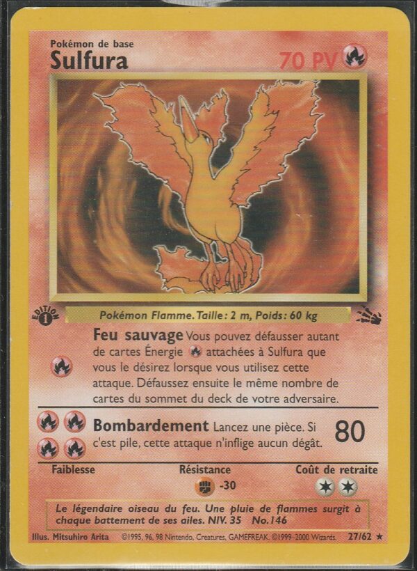 Carte POKEMON FOSSILE 27/62 SULFURA VF Edition 1
