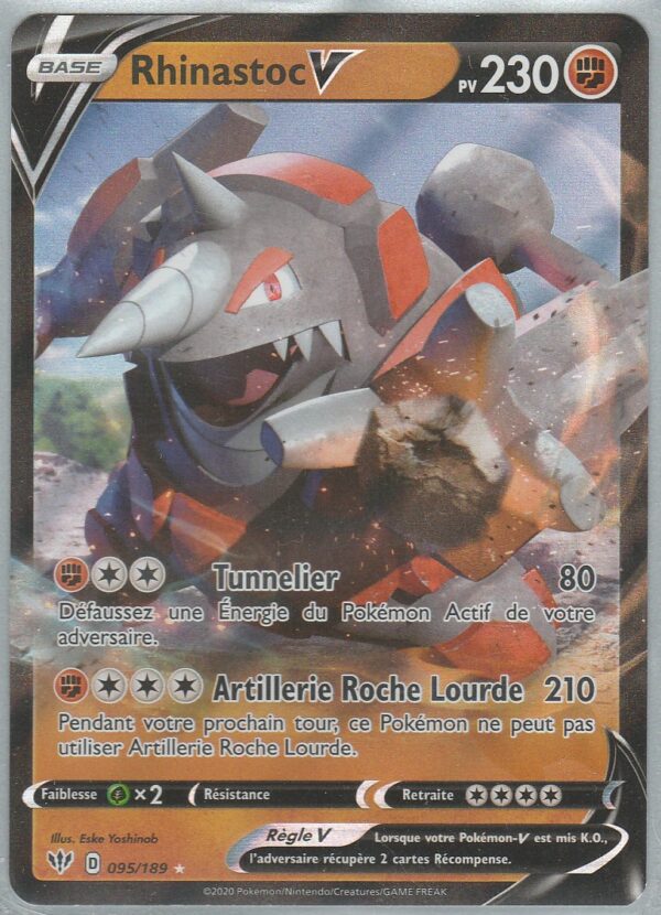 Carte POKEMON Ténèbres Embrasées 095/189 RHINASTOC V VF
