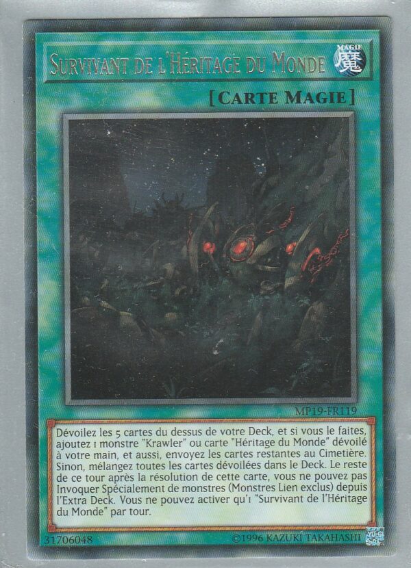 Carte Yu-Gi-Oh ! - 2019 Gold Sarcophagus Tin Méga Pack (MP19) - FR119 - Survivant de l'Héritage du Monde