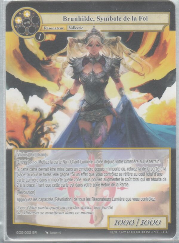 Carte FORCE of WILL - Le Jeu des Dieux - D1 GOG-002 - BRUNHILDE, Symbole de la Foi - VF