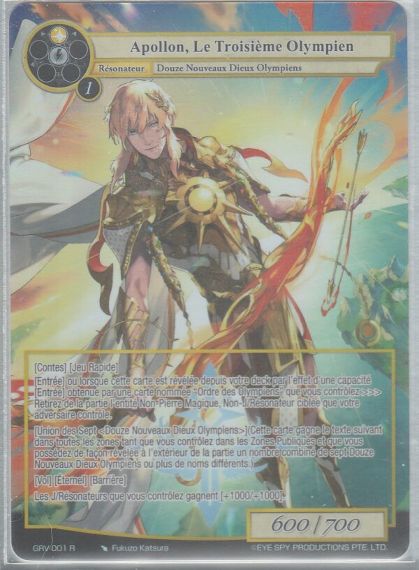 Carte FORCE of WILL - Le Jeu des Dieux : Révolution - D3 GRV-001 - APOLLON, Le Troisième Olympien - VF